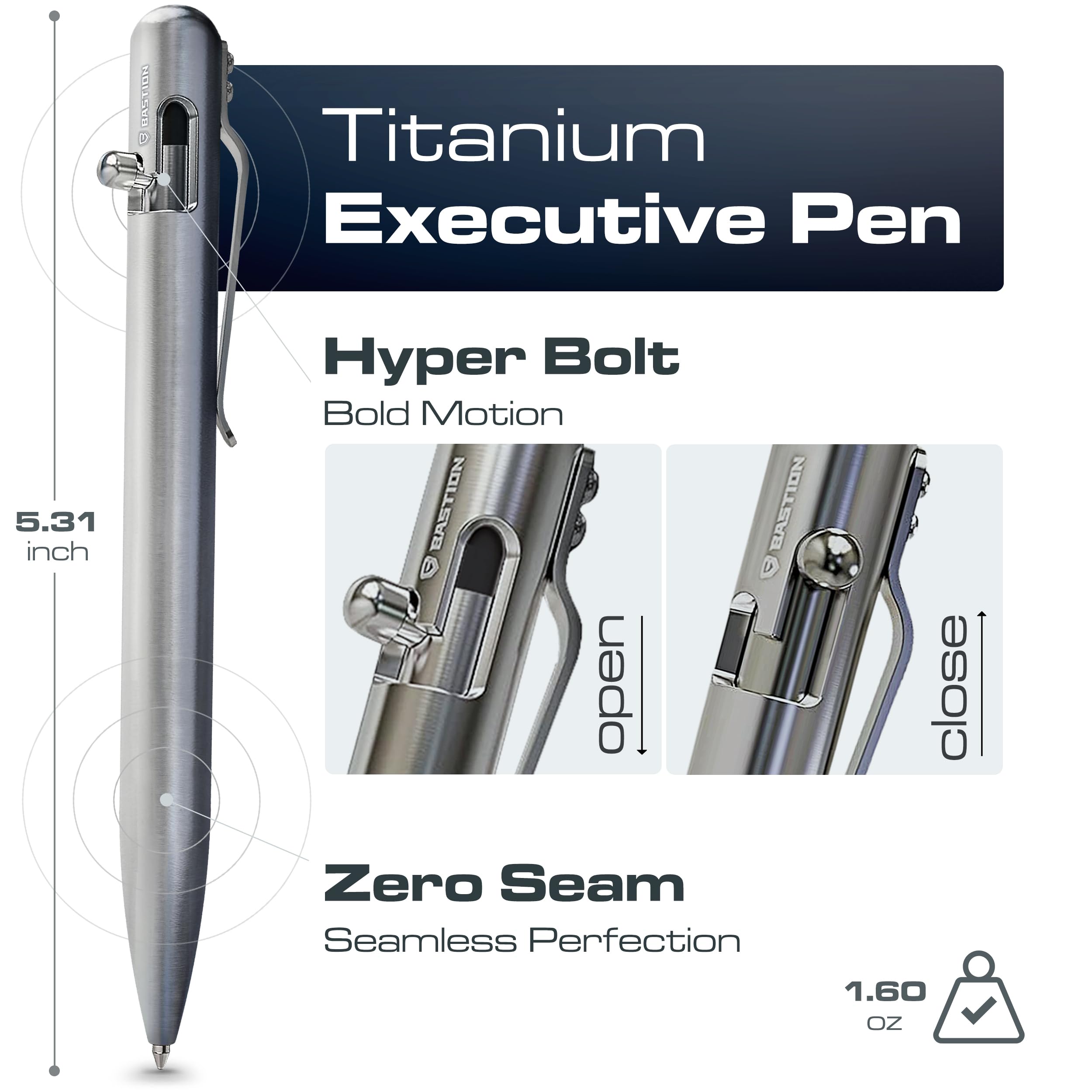 BASTION Titanium Bolt Action Pen - exclusive Hyperbolt ZeroSeam CNC Machined EDC Writing Tool Refillable Flagship Executive Gift — view 2