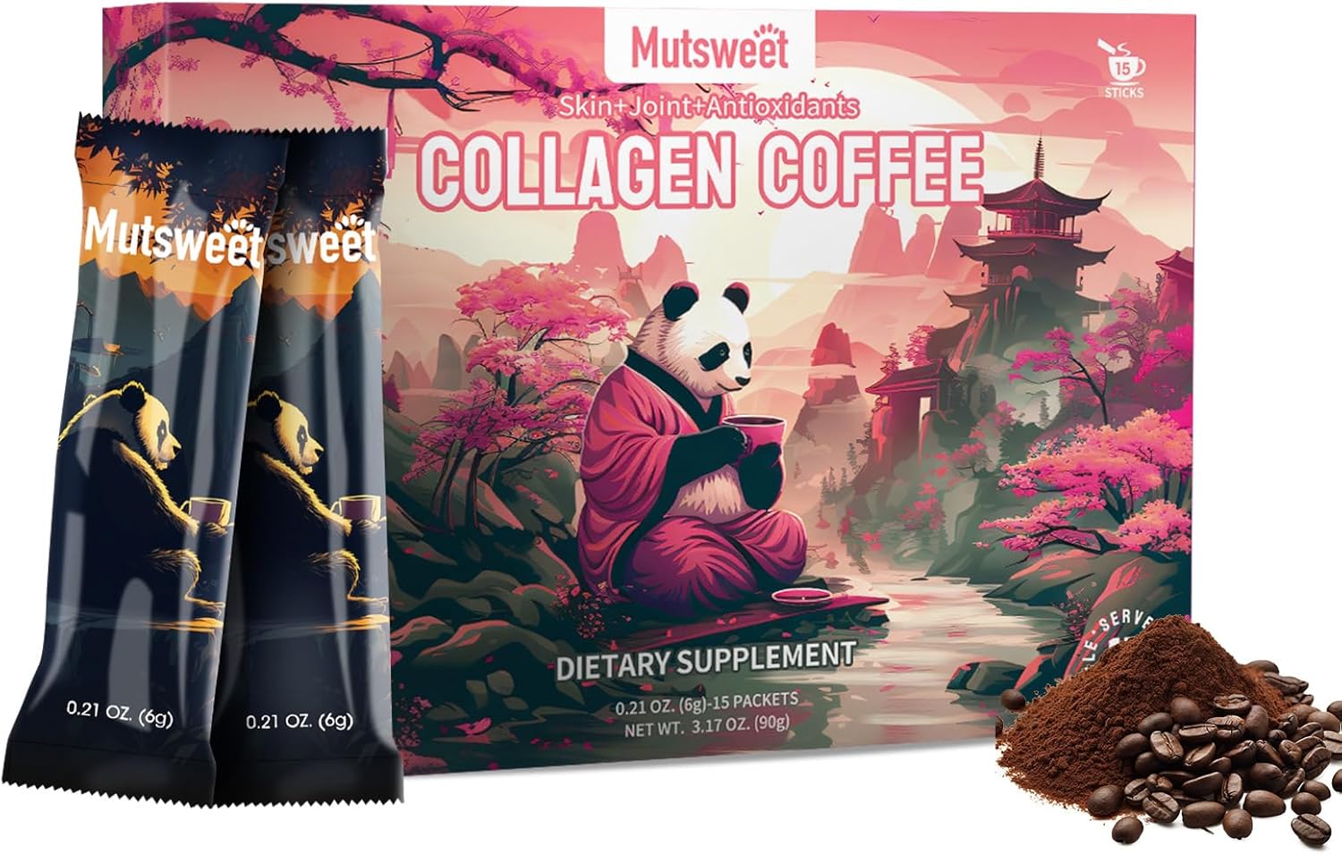 Mustsweet Instant Coffee with Vital Proteins Collagen Peptides Powder, Joint Supplements for Women & Men, Supports Skin and Gut Health, 15 Servings