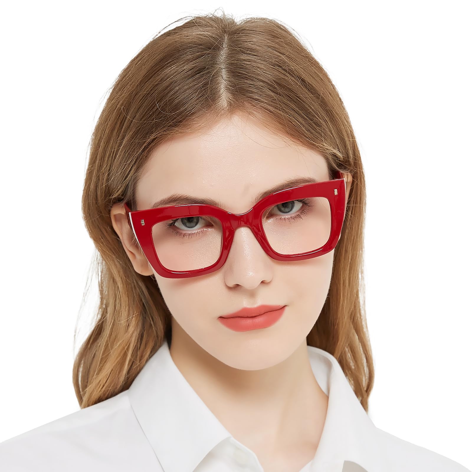 OCCI CHIARI Butterfly Women's Reading Glasses 0.0, Thick Frame Blue Light Blocking Glasses for Women Spring Hinge (Red) - Image 2
