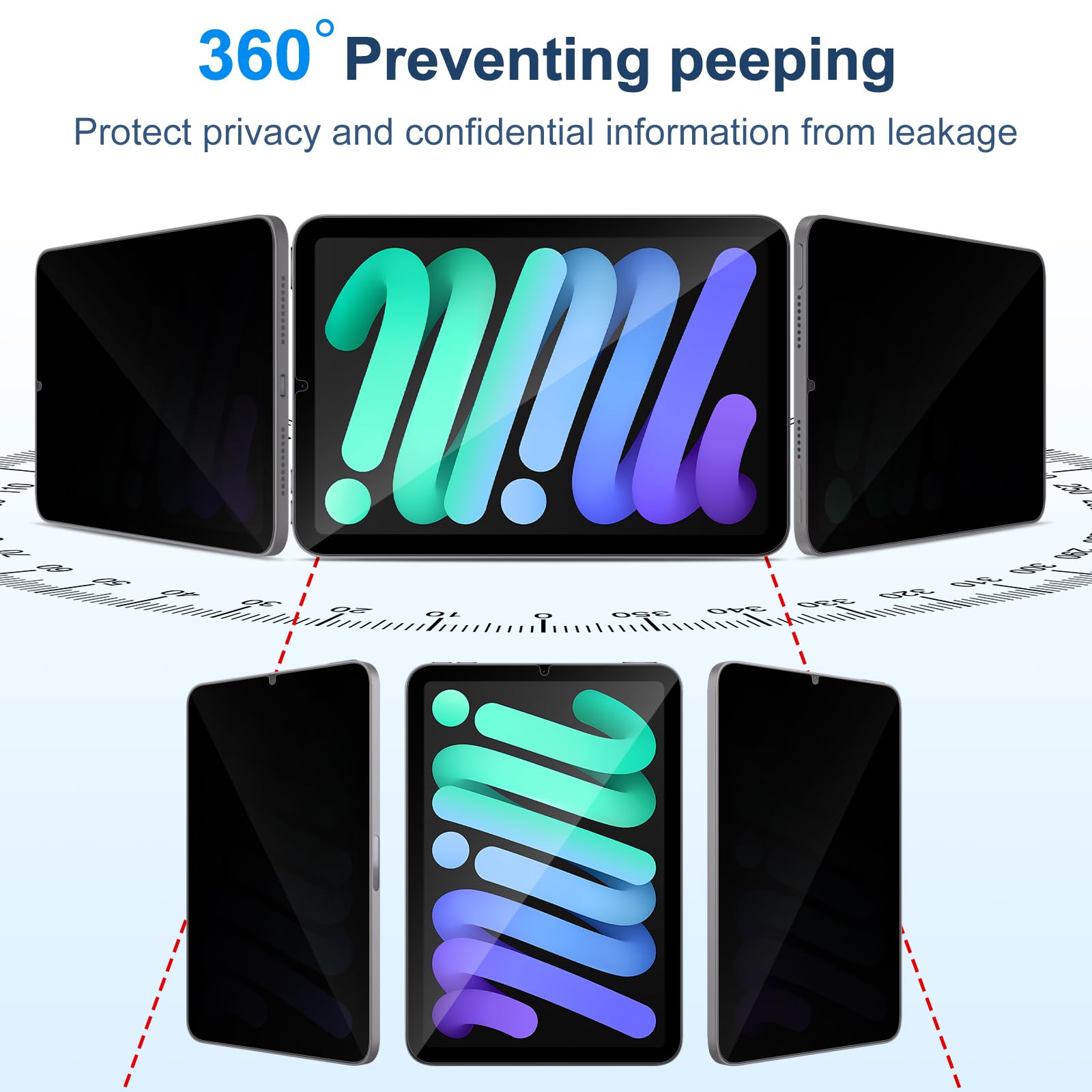 360° Privacy Pellicola Protettiva per iPad mini A17 Pro 2024/ mini 6 | 4 Vie Anti-Spia Pellicola in Vetro Temperato per iPad mini 7a Gen/ mini 6a Generazione 8,3 Pollici