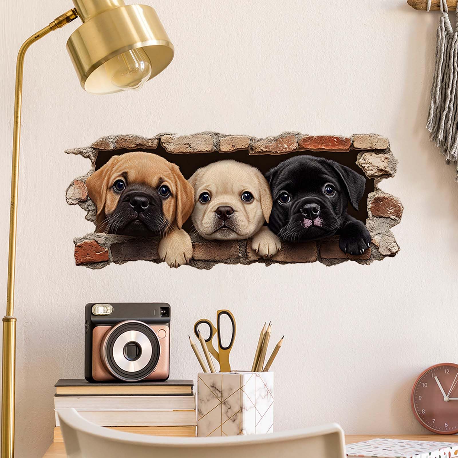 Pegatinas de Pared 3D Perros Cachorros Adhesivos Decorativos Efecto Agujero Vinilos Pared Infantiles Decoración de Pared para Habitación Niños Bebés Dormitorio Salón