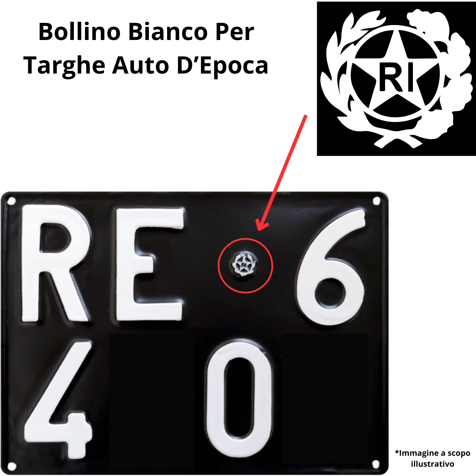 StampaGenerale® - Bollino Adesivo per Targa Auto e Moto con Stemma Logo RI in PVC Resistente e Impermeabile Facile da Applicare Ideale per Restauri (13x13 mm) (2, Bianco)