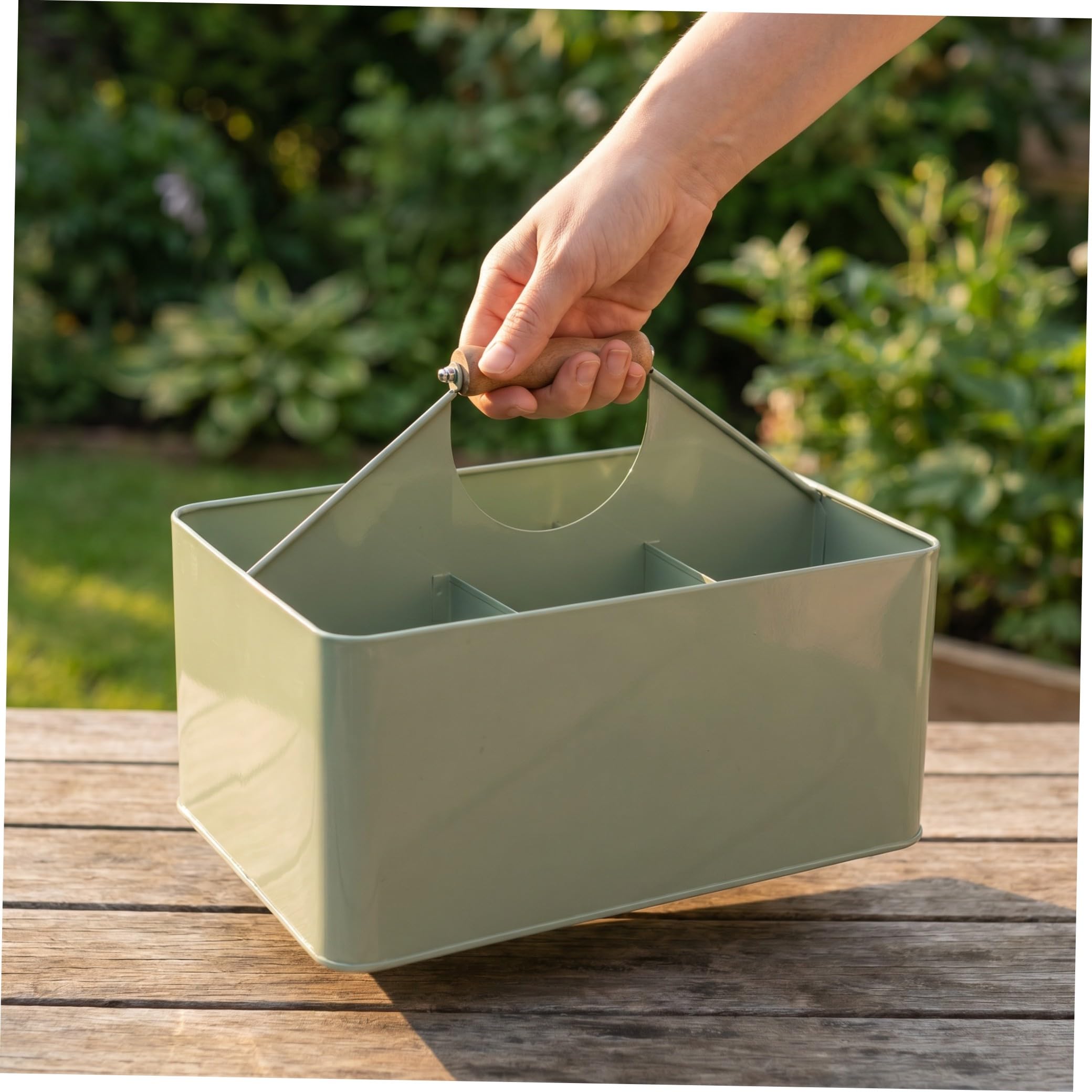 Metall Gartensamen Aufbewahrungsbox mit 4 Fächern und Griff aus Eisen und Bambus 29,5x22,6x20 Cm Grün für Fensterbänke und Pflanztische zur Sicheren und Effizienten Samenlagerung