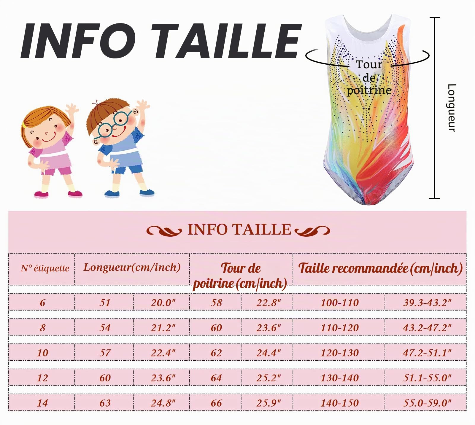 SEAUR Justaucorps de Gymnastique Fille Sans Manches Léotard de Gymnastique Brillant Enfant Maillot de Gymnastique Fille 5-14 Ans