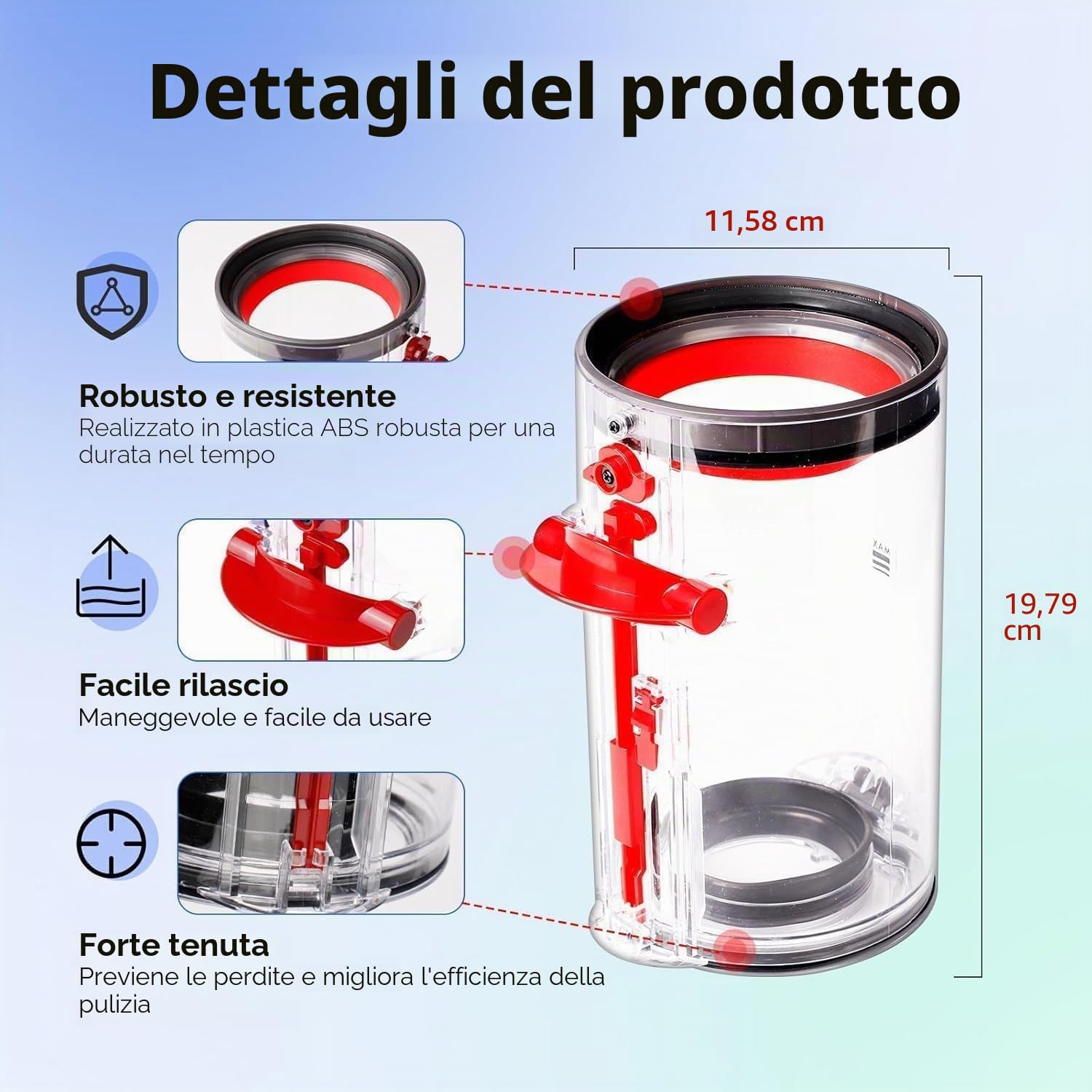Contenitore per la Polvere di Ricambio Compatibile con Dyson Cyclone V10 Absolute V10 Animal V10 Animal Pro V10 Total Clean+SV12 Aspirapolvere Senza Fili, Pezzi di Ricambio per Contenitore No.969509