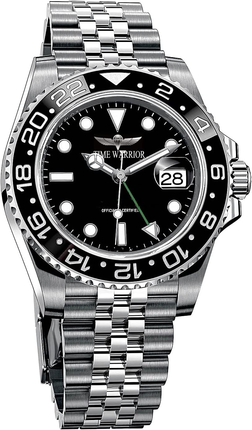 TIME WARRIOR Swiss Ronda 505 Quartz GMT, Sapphire Glass, Solid Stainless Steel., Quartz Movement