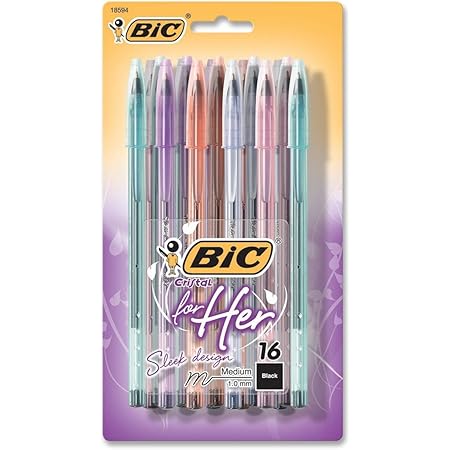 BIC Cristal For Her Ball Pen, 1.0mm, Black, 16ct (MSLP16-Blk)