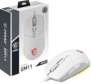 MSI Clutch GM11 White Gaming Mouse - 5000 DPI Optical Sensor, Symmetrical, 10M+ Click OMRON Switches, 6-Buttons, 1ms Latency, RGB Mystic Light, 89g - Wired