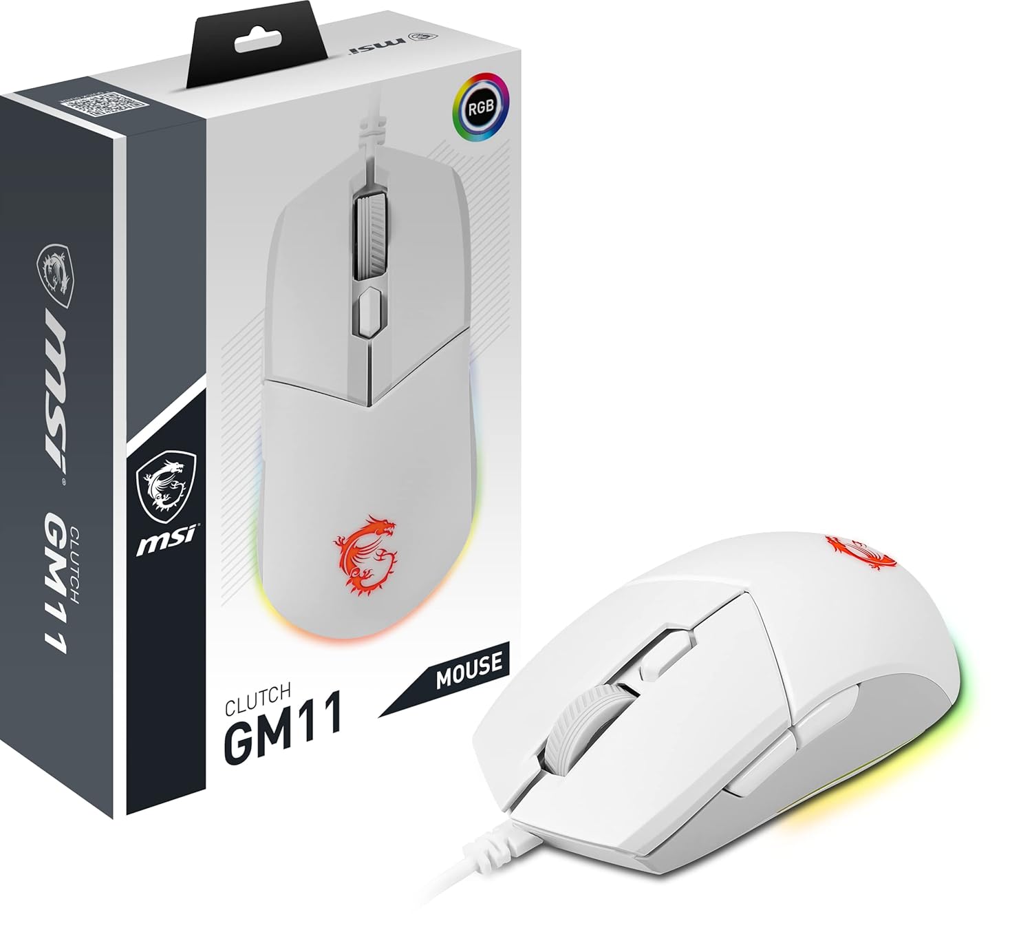 msi Clutch GM11 White Gaming Mouse 5000 DPI 10M Omron Switches Optical Sensor Symmetrical Ergonomic Design RGB Mystic