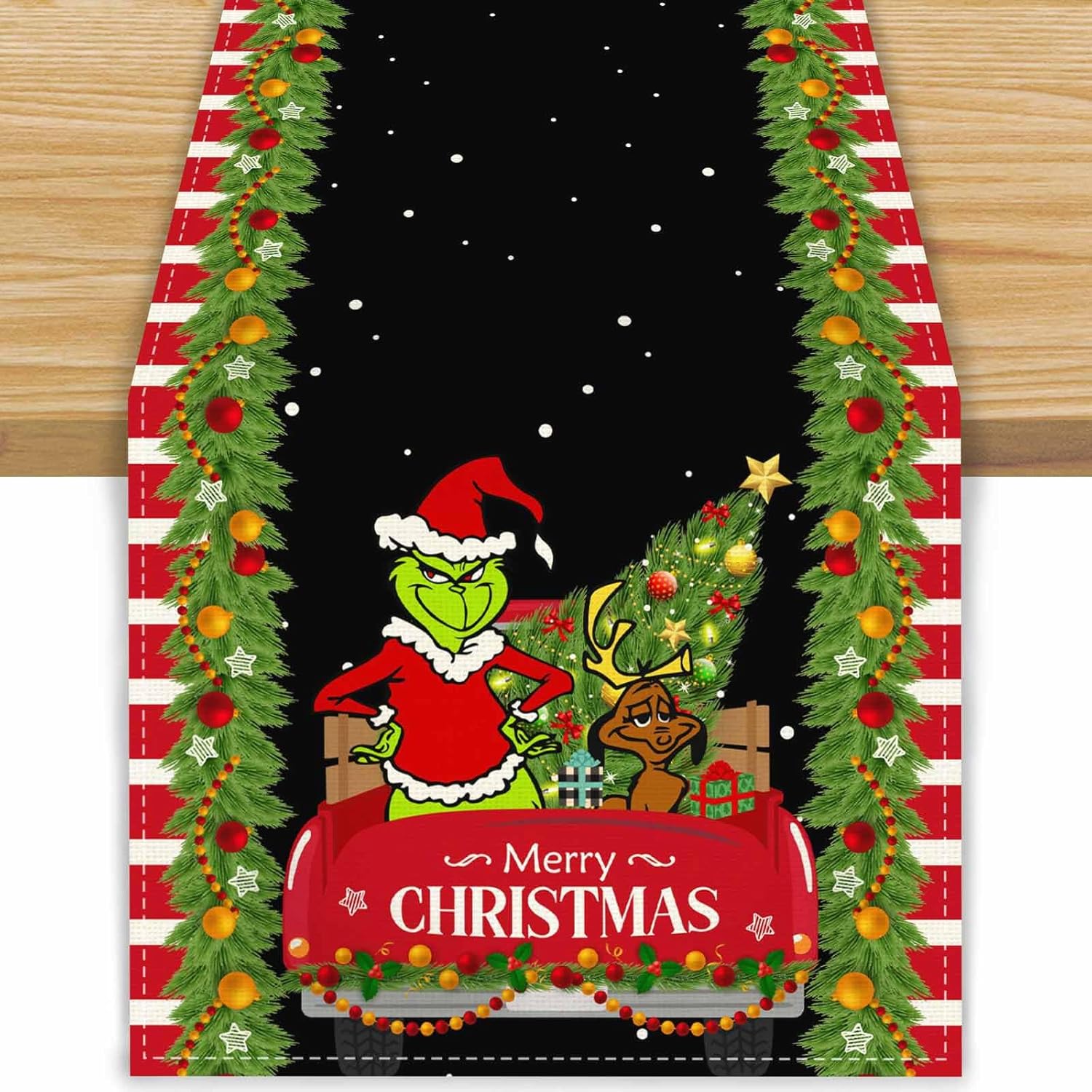 Linen Grinch Table Runner Grinch Christmas Decorations
