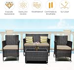 Tangkula 4-PCS Ensemble de conversation de patio Rattan, mobilier en osier d'extérieur avec table de café en verre trempé et coussin d'épaisseur, ensemble en ossature de chaise de rotan pour jardin, pelouse, piscine et jardin (1, Marron)