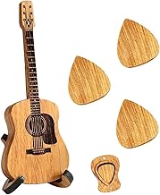 Roinaid Plektren Gitarre Plektrum Guitar Picks Plektrum Akustikgitarre Gitarren Holz-Pick-Box, Enthält 1 Gitarren, 3 Gitarren-Pick, 1 Aufbewahrungsbox, 1 Halter, geeignet für Ukulele-Liebhaber