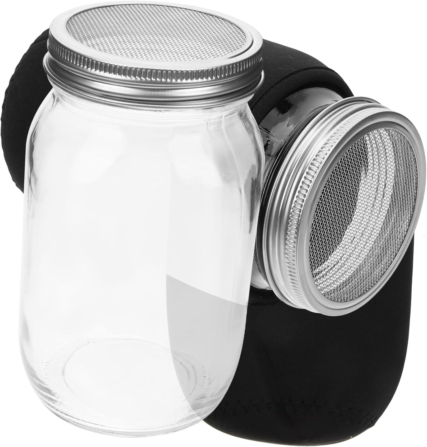 Sprouting Kit with 2 Wide Mouth Mason Jars Stainless Steel Screen Lids and Blackout Sleeves for Indoor Microgreens Growing Complete 6-Piece Set with Tray