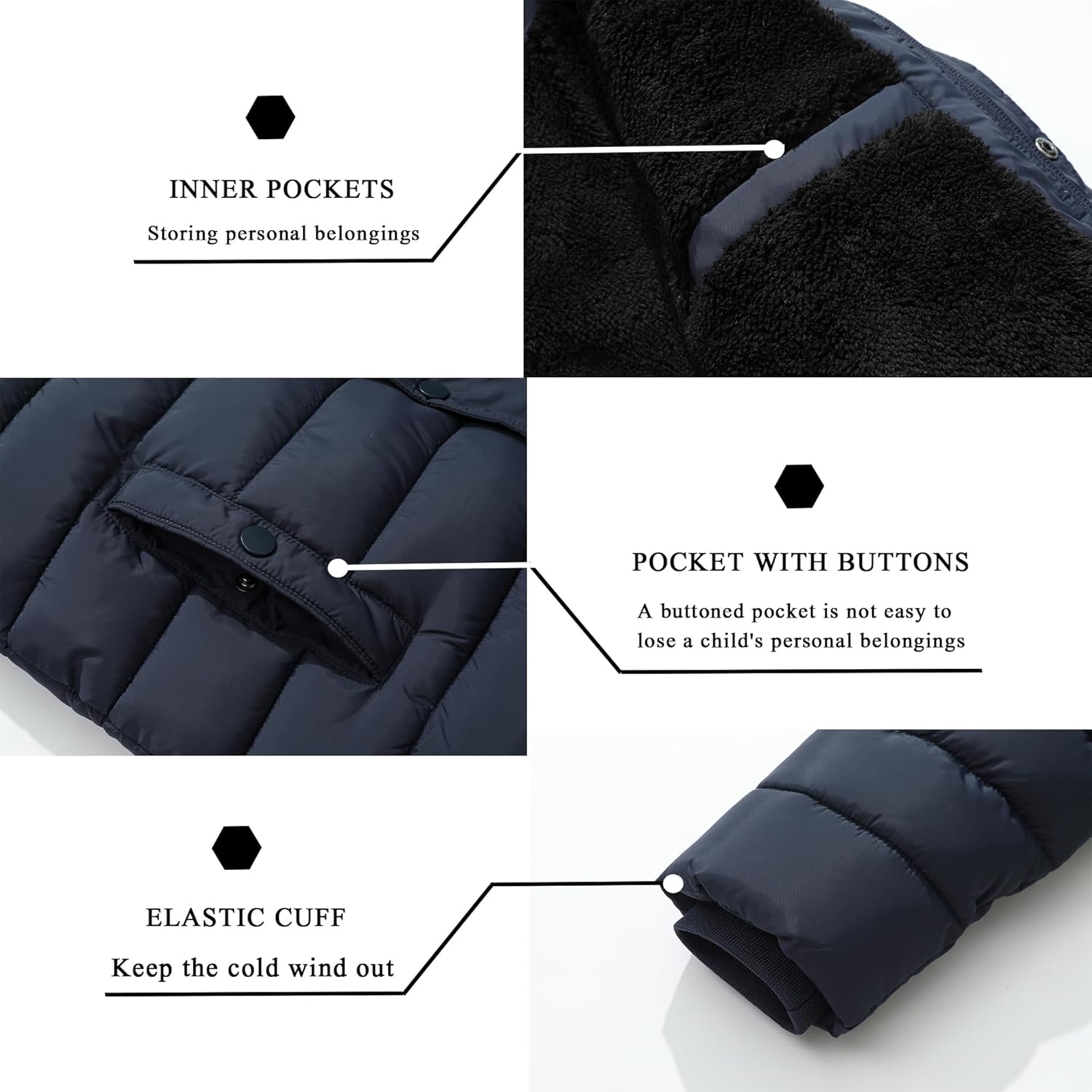 Boy's Quilted Winter Coat Waterproof Warm Jacket with Detachable Hood Windproof Outdoor Parka - Image 6