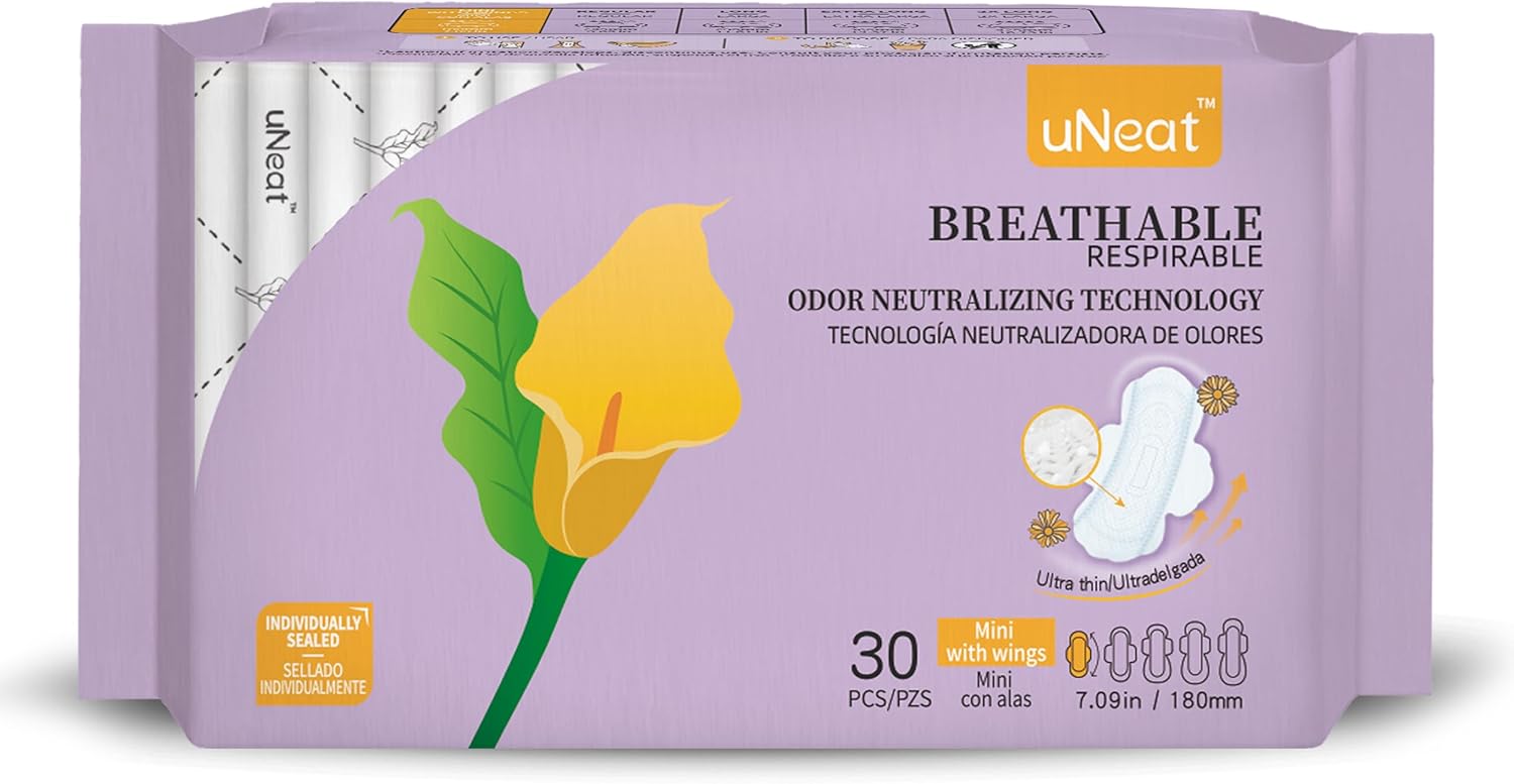 uNeat Ultra Thin Breathable Feminine Pads/Liner with Wings for Women&Teens, Odor-Neutralizing Tech, Unscented, Light Absorbency, Daily Use (Mini, 30 Count) uNeat Ultra Thin Breathable Feminine Pads/Liner with Wings for Women&Teens, Odor-Neutralizing Tech, Unscented, Light Absorbency, Daily Use (Mini, 30 Count)