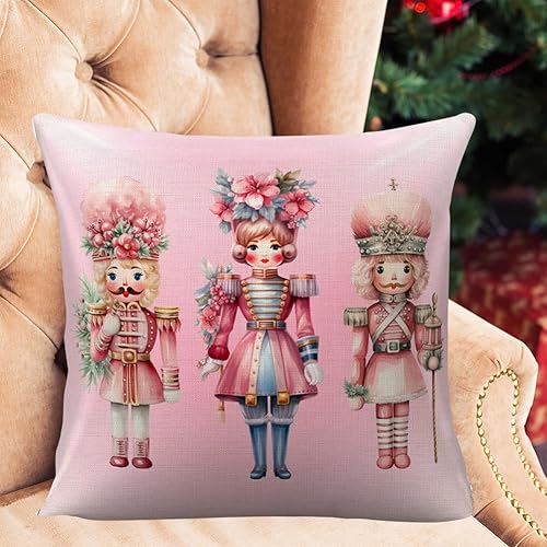 Miniatura 3 de Funda de almohada rosa de cascanueces para decoración de Navidad para sofá, cama, sofá, funda de almohada rosa de Navidad para sala de estar,