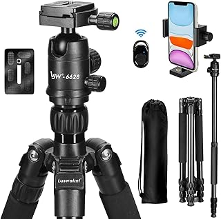 Camera Tripod, Lusweimi 66'' DSLR Tripod with Rotatable Phone Holder&Wireless Remote for iOS/Android, iPhone Monopods with 360° Ball Head Quick Release Plate for Photography