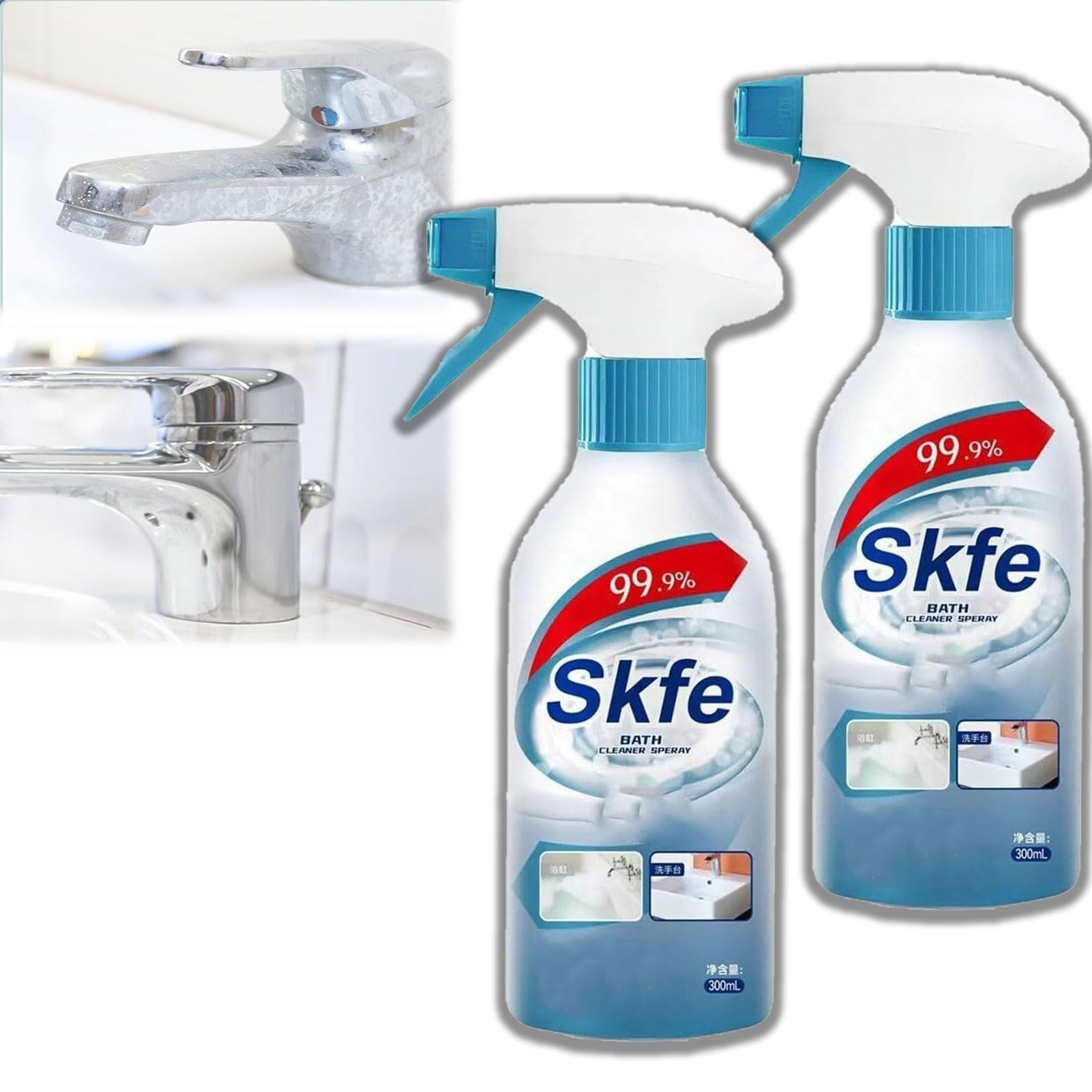 Roptink 2Pcs Skfe Bath Cleaner Spray, Skfe Stubborn Stains Cleaner, Skfe Bathroom Cleaning Spray, Multipurpose Foaming Cleaner For Bathroom Toilets And Porcelain Surfaces (2Pcs)