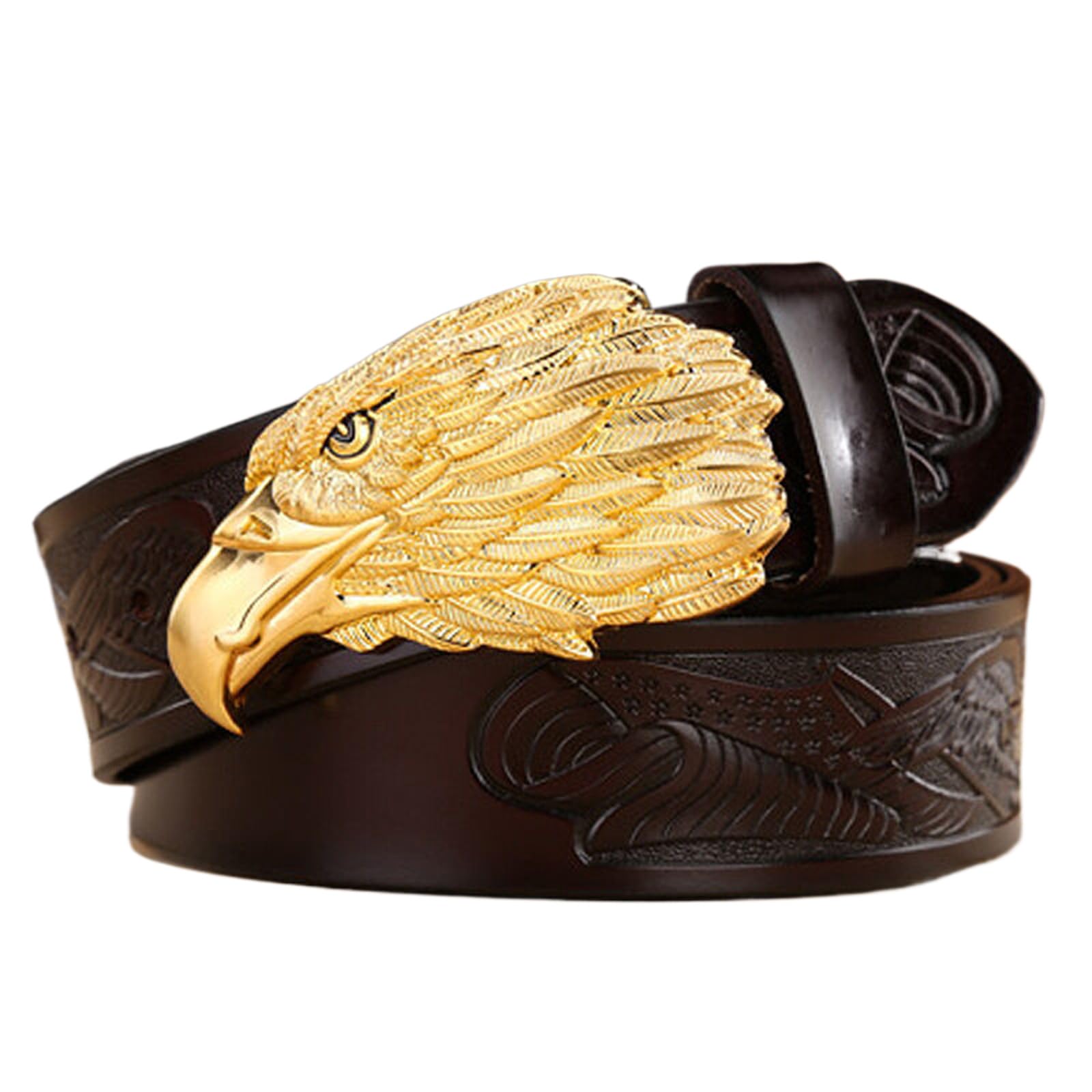 BDAYEK Men's Belt Mens Western Belt Cowhide Leather Cowboy Retro Embossed Smooth Buckle Casual Work 125Cm/49.2'