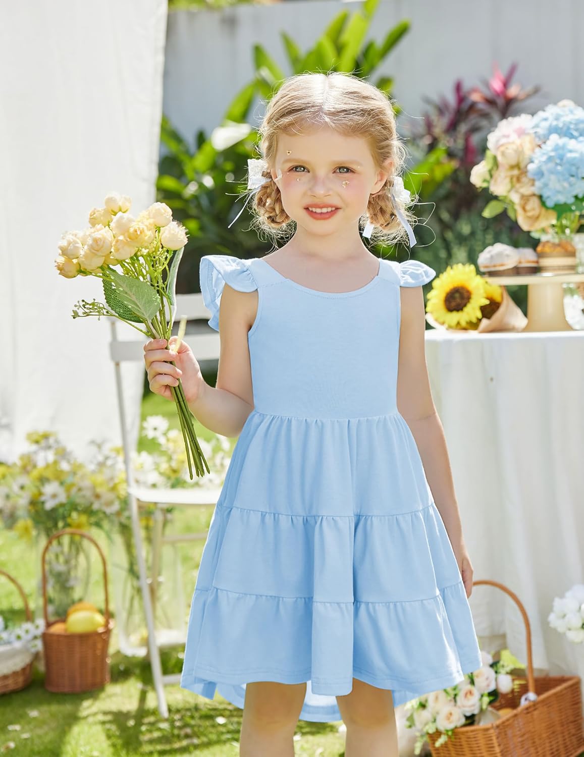 Arshiner Toddler Dress Little Girls Summer Cotton Backless High Low Hem Beach Casual Sundress with Pockets - Image 6