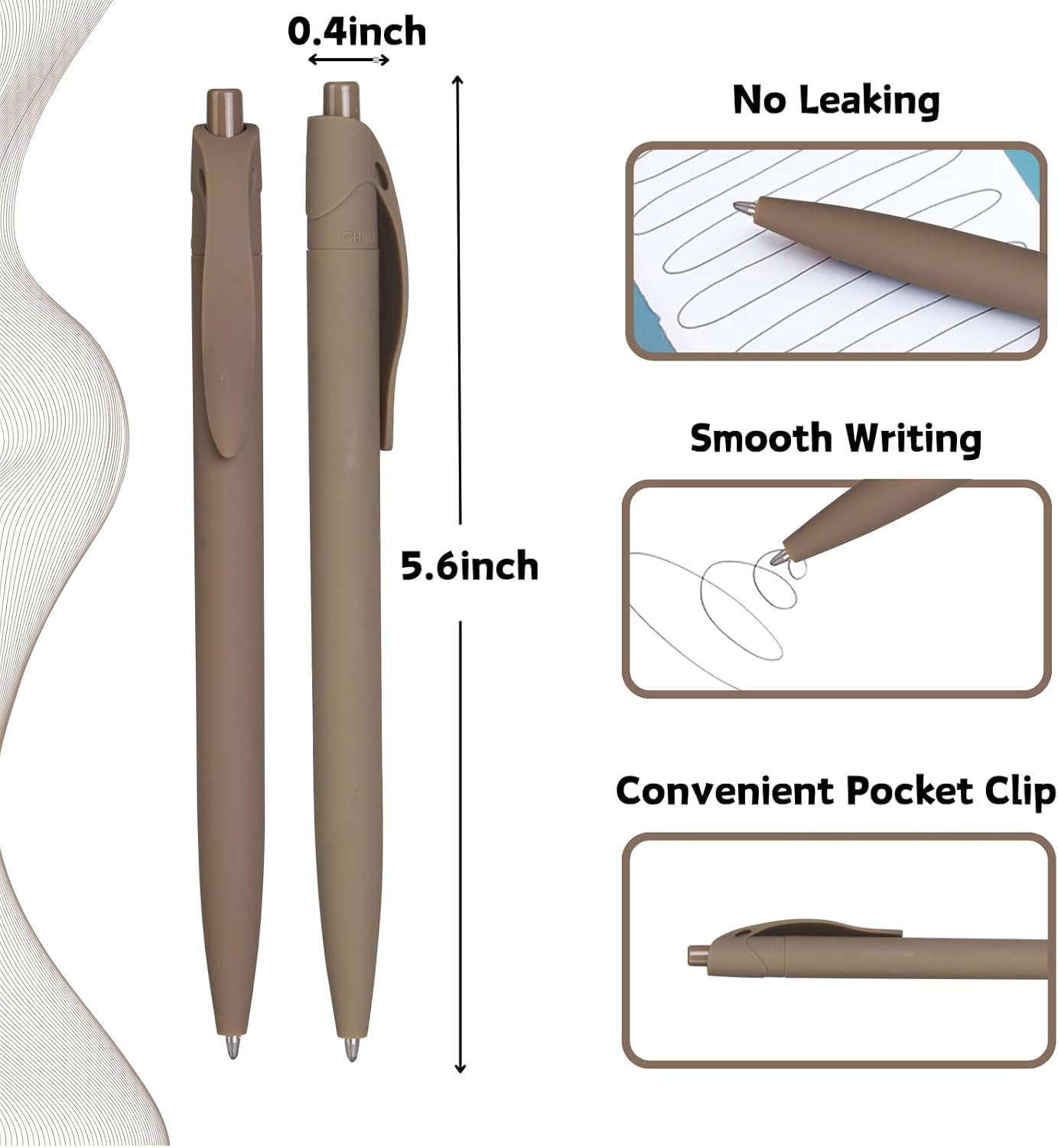 BallPoint Pens, 100 Pack (BLACK Ink),Bulk Pens, Brown Barrel,Click Pens for Office Home and School, Retractable Ballpoint Pens, Medium Point, 1.00MM (Brown)