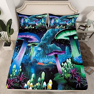 Mushroom Fitted Bed Sheets Magical Botanical Fitted Sheet Set Kawaii Umbrella Mushroom Bedding Sets For Kids Boys Girls Psychedelic Mushroom Farmhosue Gorgeous Deep Pocket With 2 Pillow Cases Queen