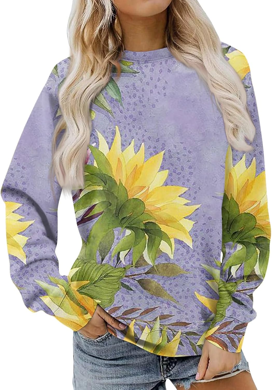 Women's Sweatshirts, Casual Crewneck Long Sleeve Floral Shirt Soft Loose Tops Spring Fall Outfits 2026, S-3XL