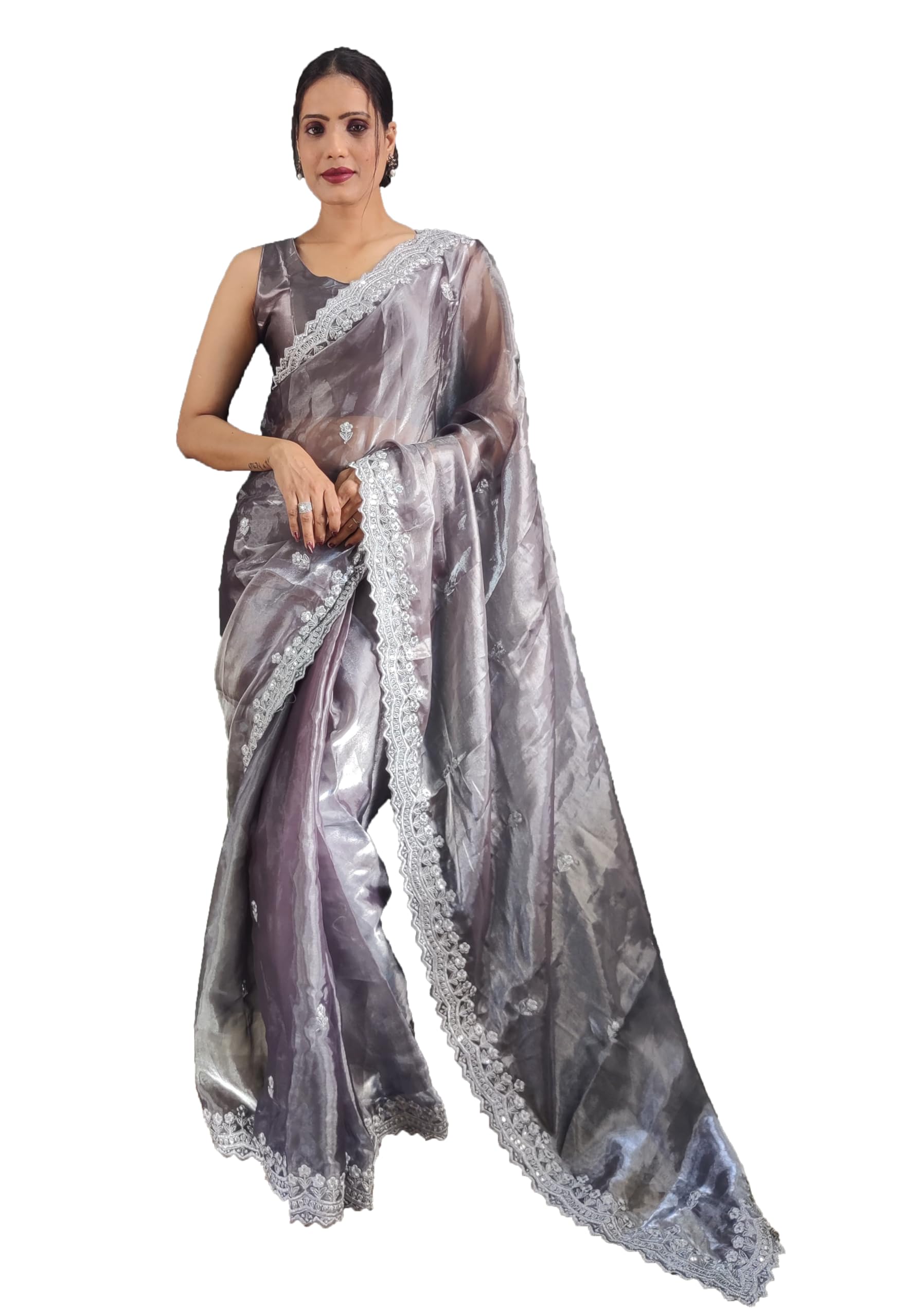 STELLACOUTUREIndian Silk ready to wear diamond work saree for Women with UNSTITCHED blouse ST-049