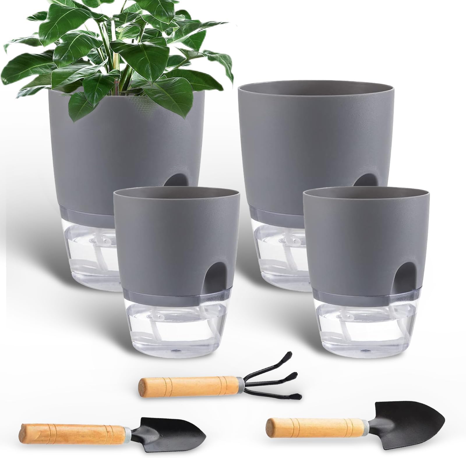4 Pieces Flower Pot, White Herb Pot, Plastic with Self-Watering and Water Reservoir, Plant Pot, Kitchen Herb Flower Pot with Watering System for Kitchen, Balcony, Bedroom