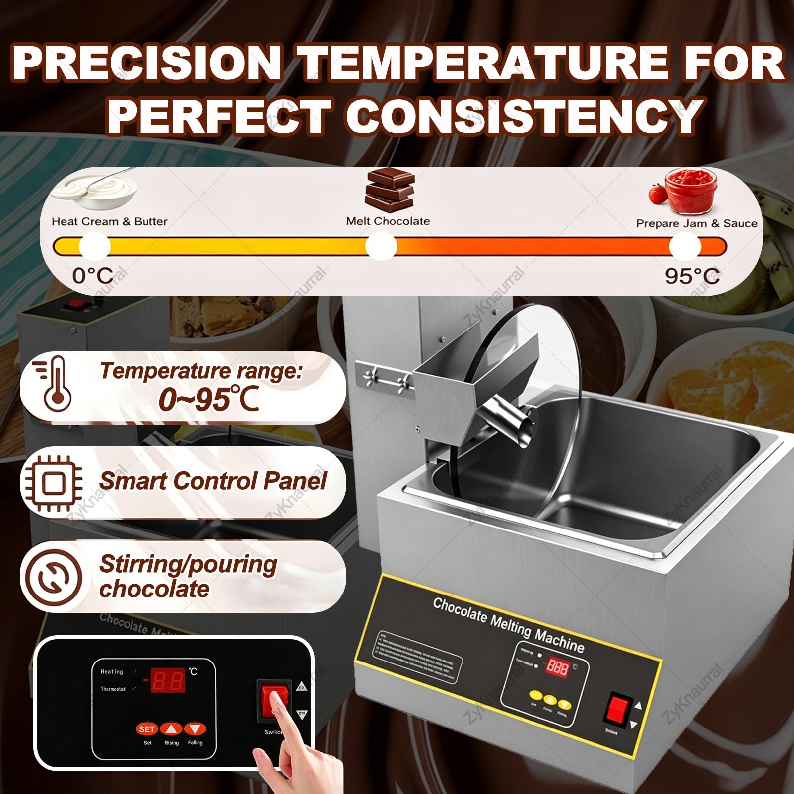 Pentola per fondere cioccolata calda da 1000 W con rotella di miscelazione, per immergere torte pop, fragole ricoperte di cioccolato, fonduta, ideale per dessert