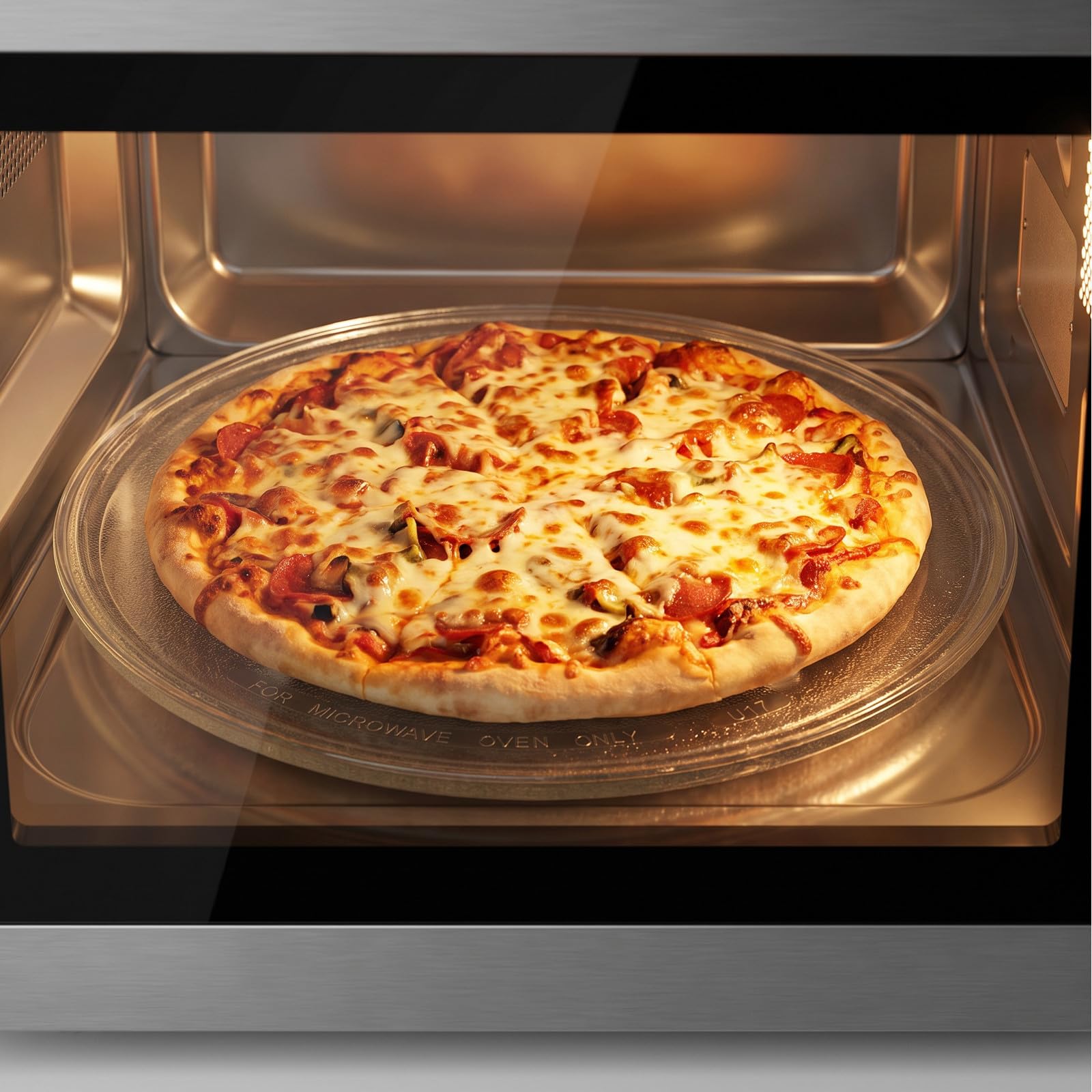 Zerodeko 2 platos giratorios de vidrio para microondas con 3 puntos de fijación seguros, bandeja giratoria de vidrio resistente al calor de 31,5 cm (12,4"), base antideslizante para una cocción