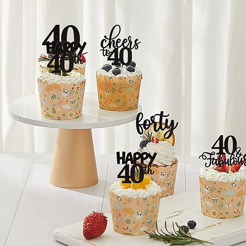 Miniatura 5 de Rsstarxi Paquete de 30 adornos para cupcakes de feliz cumpleaños 40 con purpurina dorada para decorar cupcakes de cumpleaños 40 años para decorar