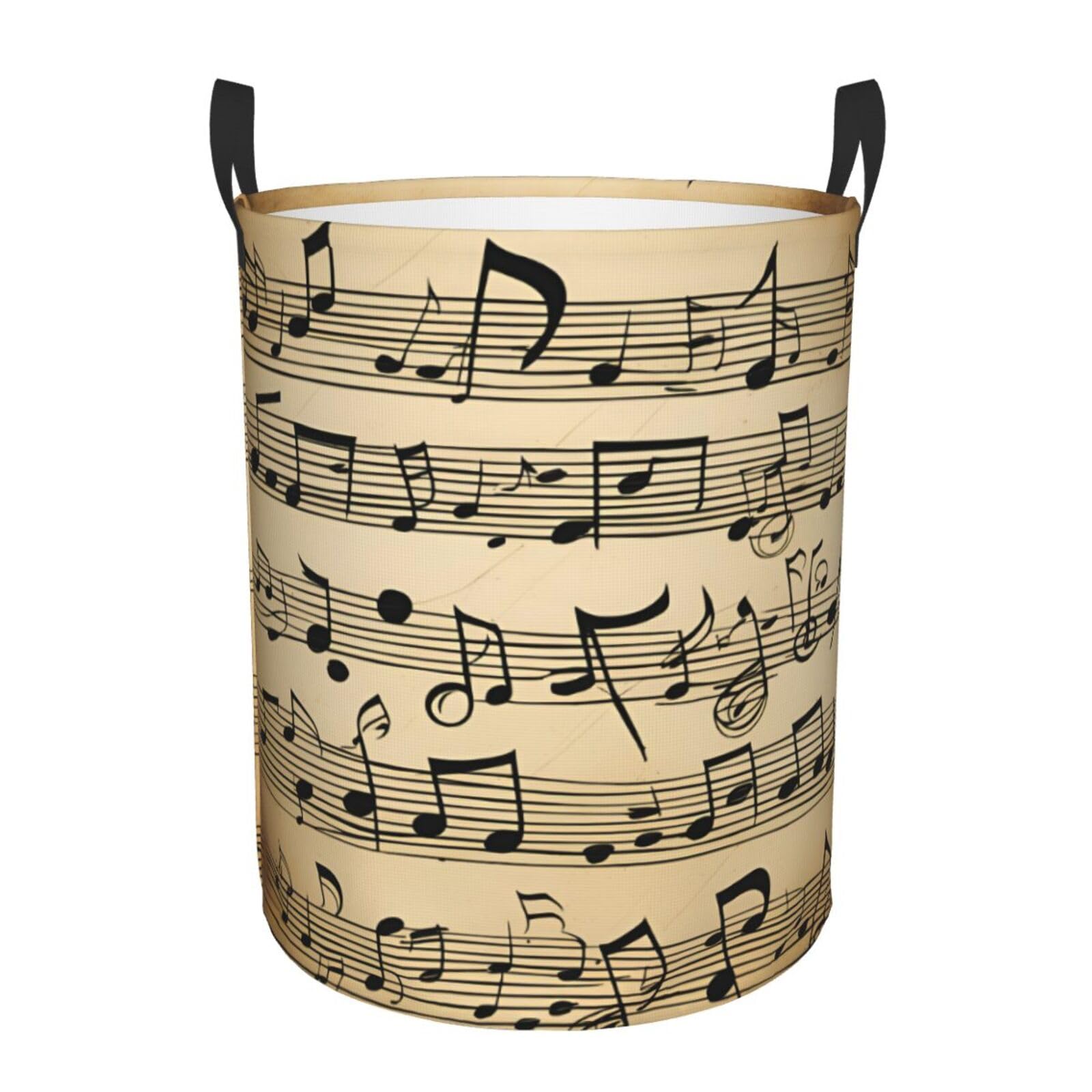 S Collapsible Laundry Hamper Round Musical Notes Print Storage