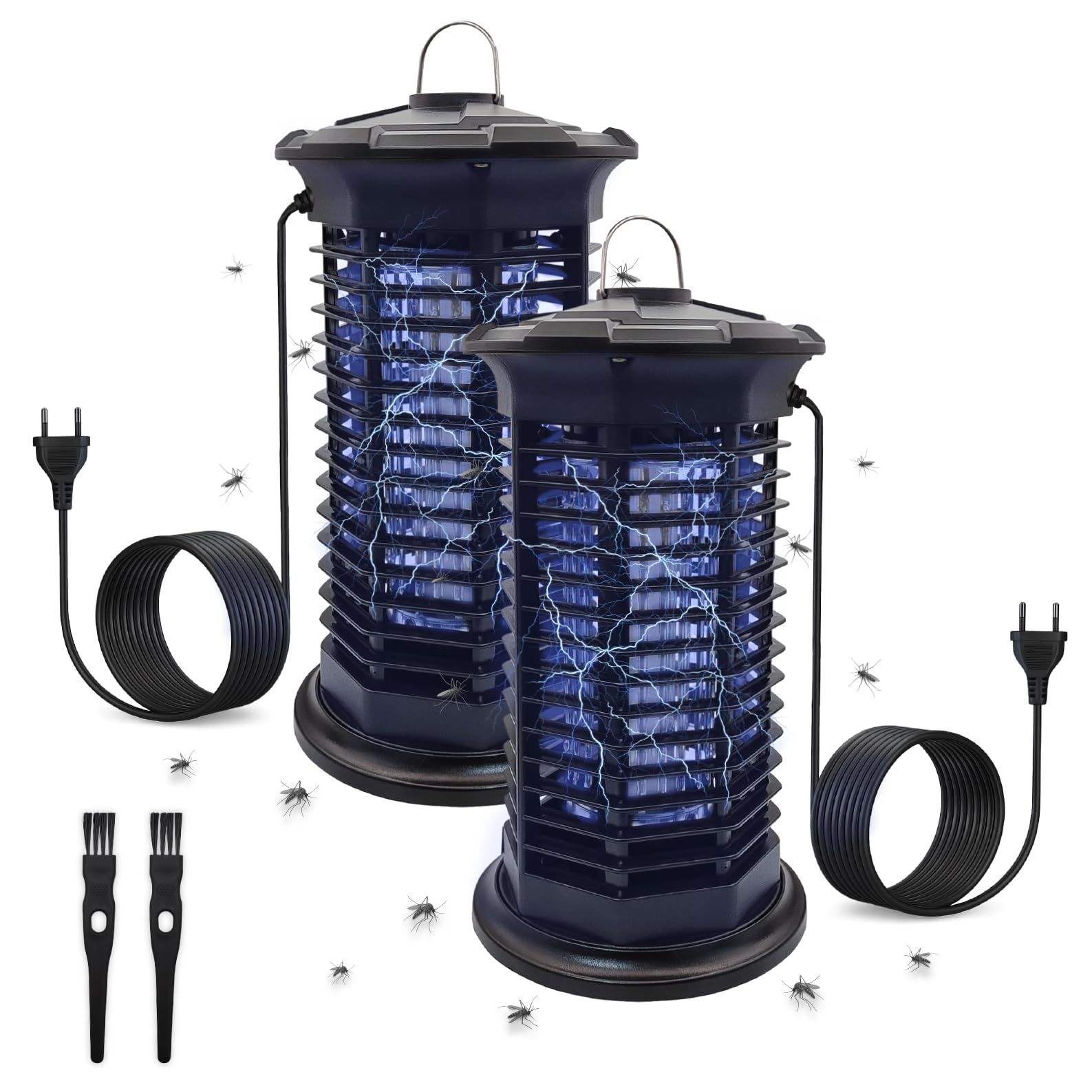LED ATOMANT 2X Elektrischer Insektenvernichter 11W 1000V UVA für 35m² | Schutzgitter, Auffangschale und Reinigungsbürste inklusive