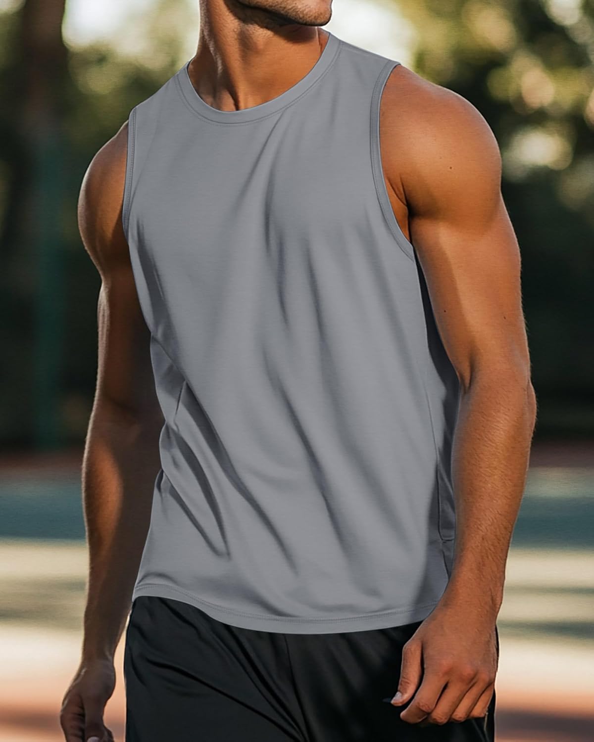 Ficerd 3 Pack Men's Big and Tall Tank Tops, Cotton Moisture Wicking Muscle Shirts Sleeveless Gym Workout Tee Shirts(Black, Light Gray, Army Green,3X-Large) - Image 2