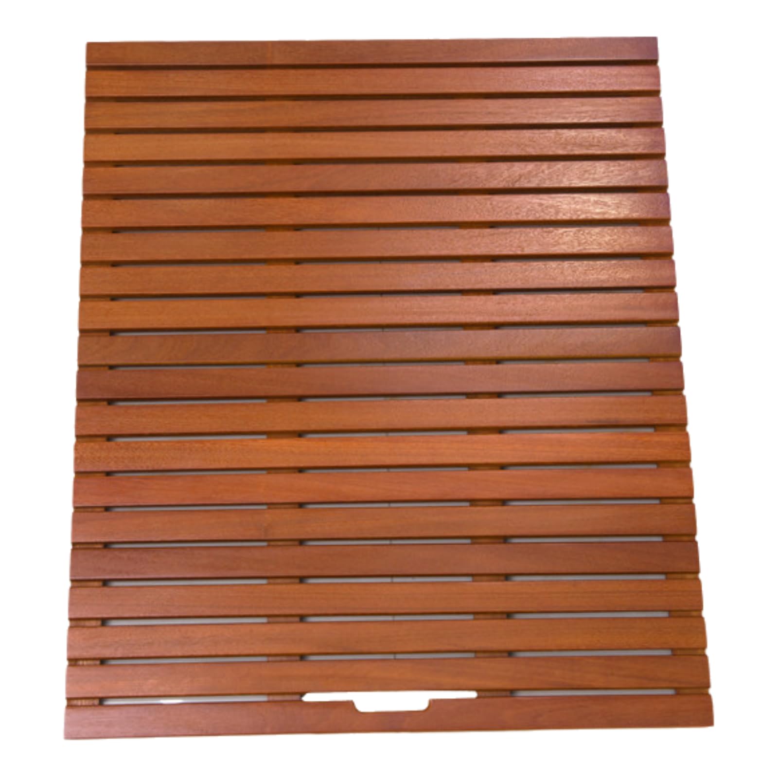 Alfombrilla de ducha de madera, diseño de listones naturales con agujeros de drenaje y asa, ideal para bañera, piscina y baño