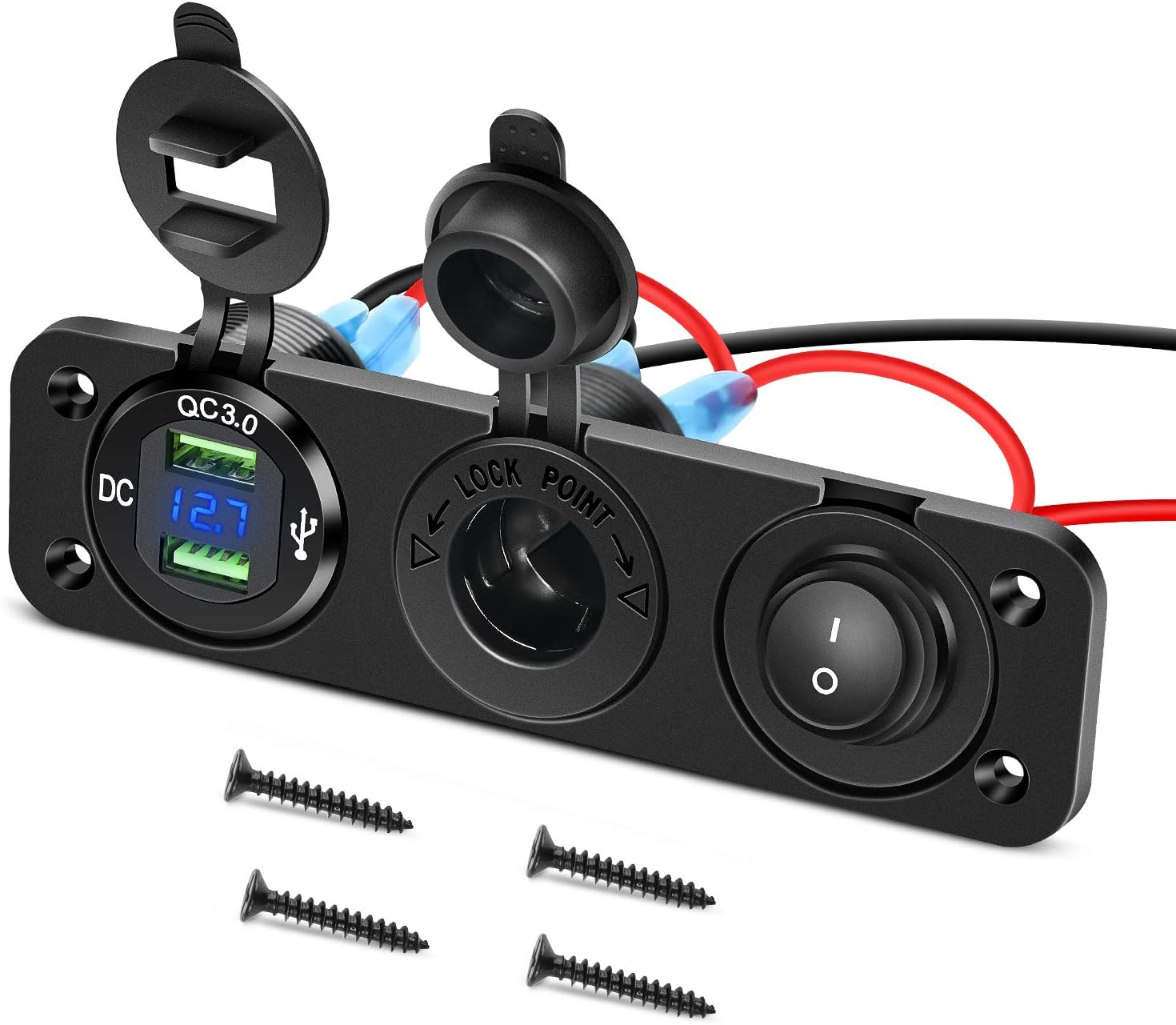 Nilight 4 in 1 Charger Socket Panel Dual QC3.0 USB Charger with LED Voltmeter Display and Cigarette Lighter Socket and Power Cutoff Switch,Avoid Battery Drain Off Switch for UTV ATV