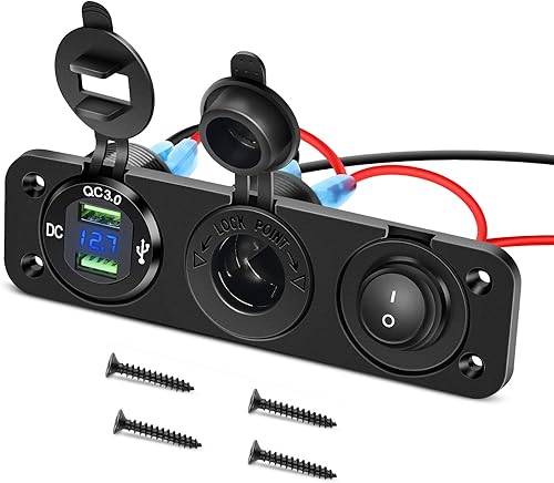 Miniatura 9 de Nilight - Panel de enchufe de salida 4 en 1, 12V CC, 4.8A, voltímetro LED, interruptor basculante de encendido y apagado con luz, encendedor