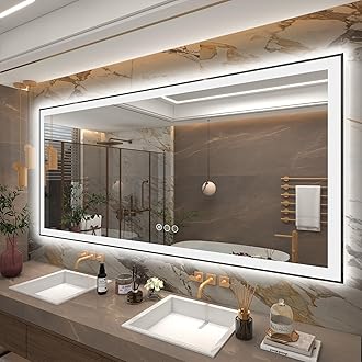 84x40 Inch LED Mirror for Bathroom, Large Lighted Vanity Mirror for Wall, Dimmable, Anti-Fog, Shatter-Proof, Black Framed (Backlit + Front Lights)