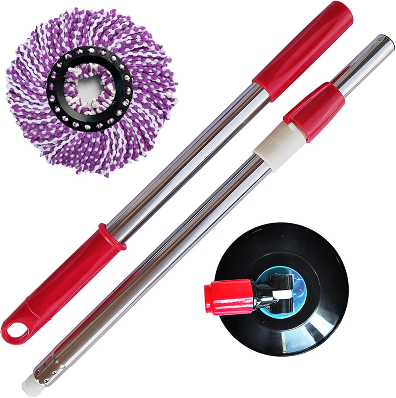 HJRYJS Spin Mop Replacement Mop Handle, 360 Degrees Rotating Telescopic Replacement Mop Stick with Robust Reinforced Plastic Disc for Spin Mop Bucket