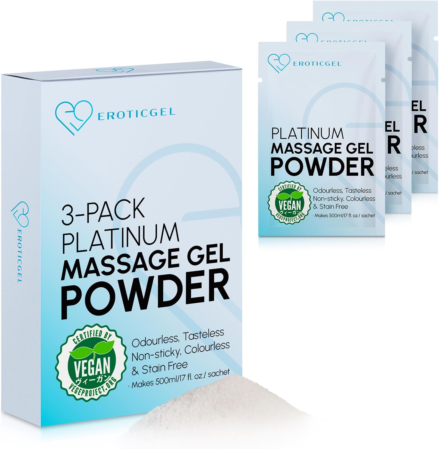 Premium Massage Gel Powder (Pack of 3) | 5g Travel Sachet Makes 500ml / 500ml | Made in Japan | Paraben & Glycerin Free