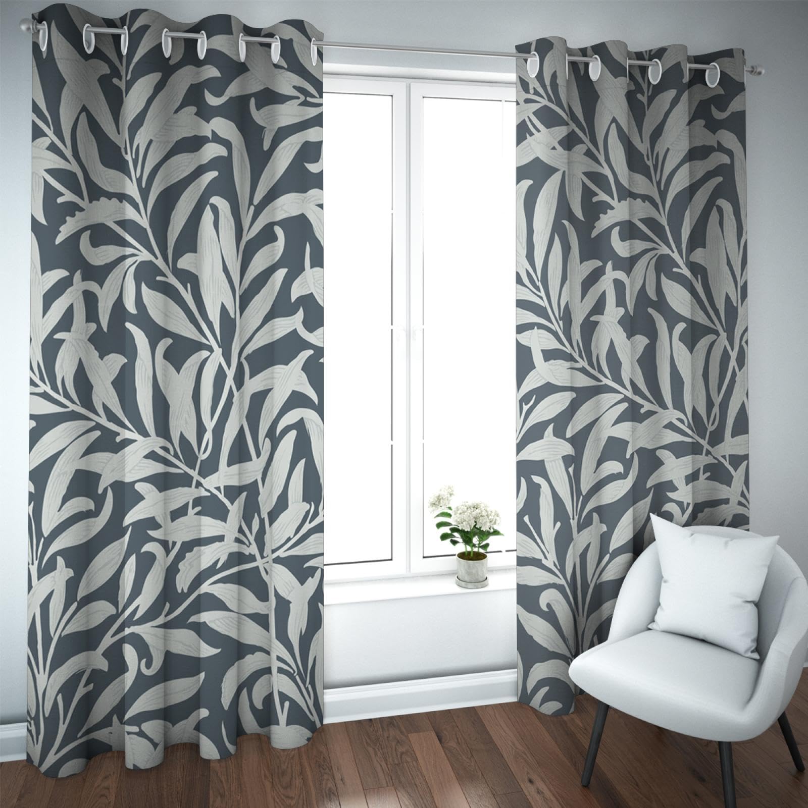 CHERHERART Vintage Blackout Curtains for Bedroom William Morris Leaf Treatment Darkening Curtains & Drapes Dark Blue Curtains Panels Set of 2 W42xL63 — image 1