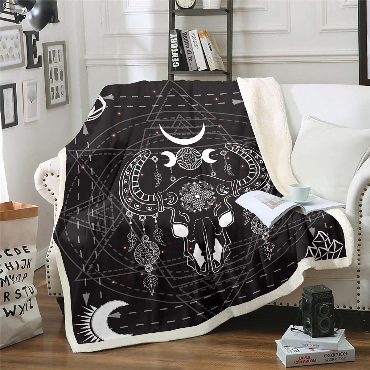 Manta Sherpa de Calavera de Vaca Boho atrapasueños atrapasueños Manta de Forro Polar Tauro Constellation Manta de Felpa para Cama, sofá, Manta cálida y mullida, Galaxia, astrología, Rey 87 x 94 pulga