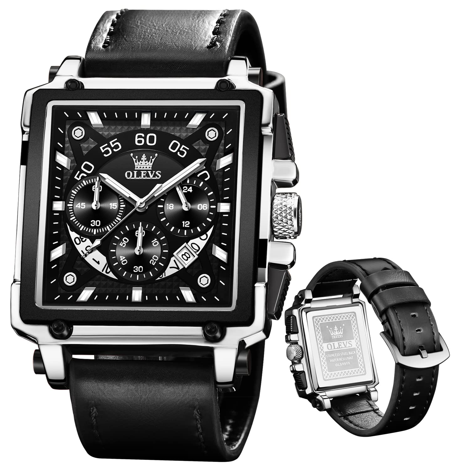 OLEVSWatches for Men Quartz Chronograph Leather Fashion Dress Watch Date Waterproof Luminous Casual Square Business Wrist Watches …