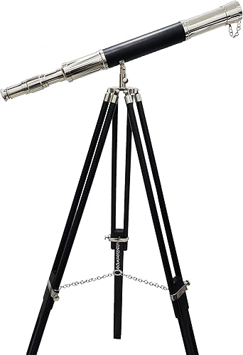 Miniatura 3 de Telescopio náutico marino de cuero de latón cromado de un solo barril negro ajustable trípode de madera telescopios de pie telescopios regalos