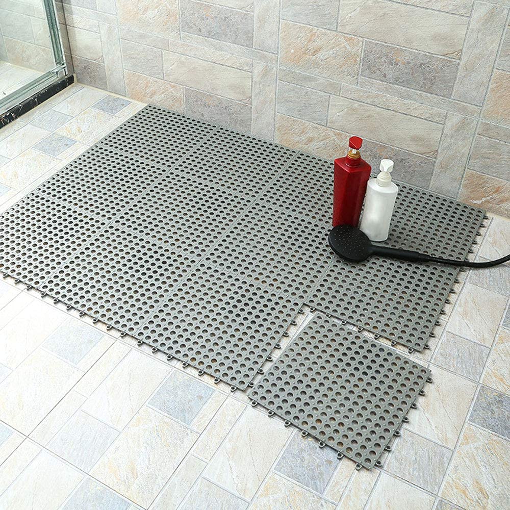 G-LIKE 10 baldosas de PVC para suelo – azulejos conectables baño, ducha, cocina, piscina, zona mascotas suelo, DIY, dentado, antideslizante, con ventosas masaje, drenaje, 30 x cm (gris)