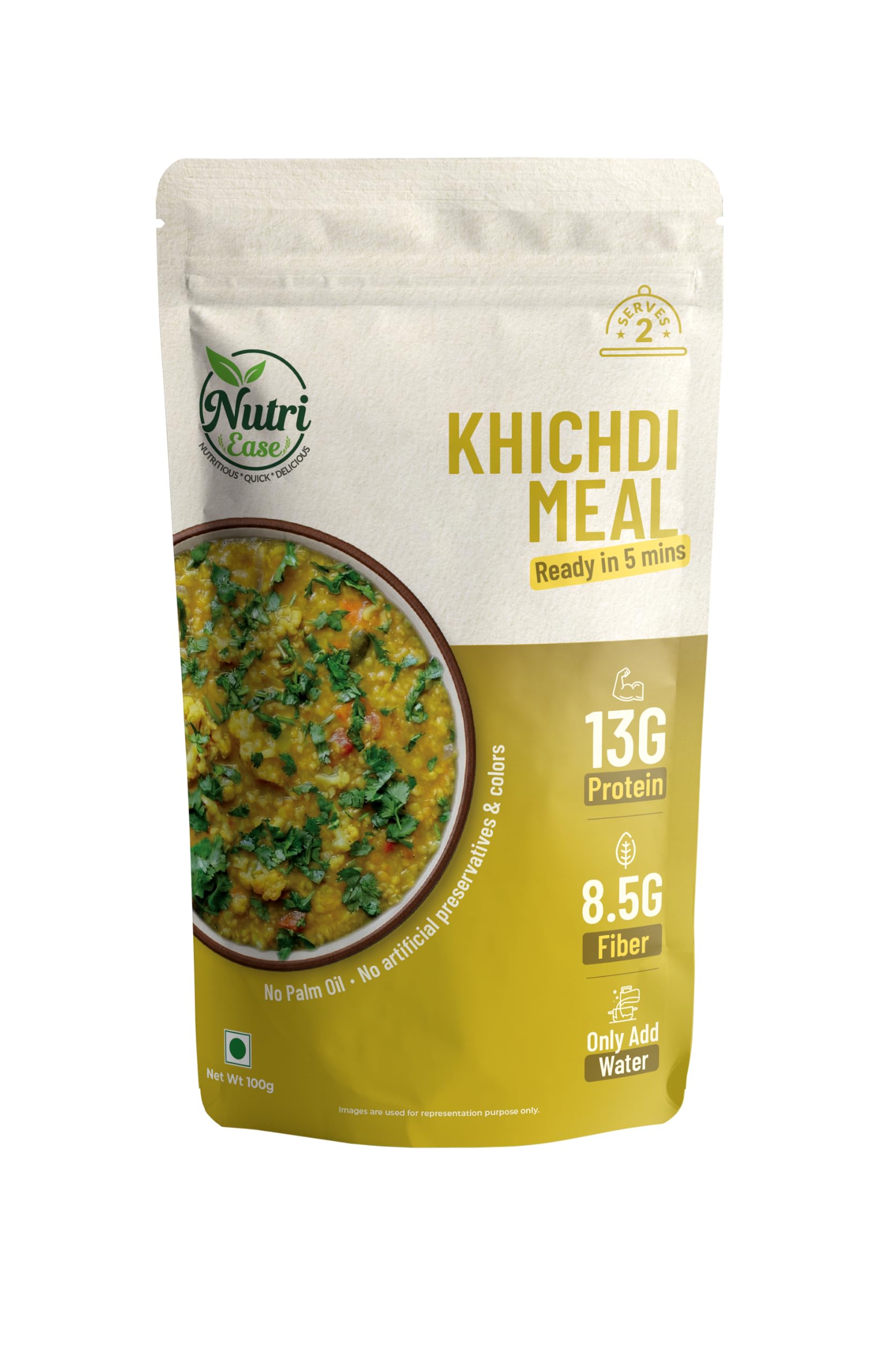 NutriEase Instant Khichdi Meal | Ready to Cook Homestyle Moong Dal Kichidi | 13g Protein & 8.5g Fiber | Ready in 5 Min | Made with Real Vegetables & Ghee | No Added Artificial Preservatives | 100g-image-29