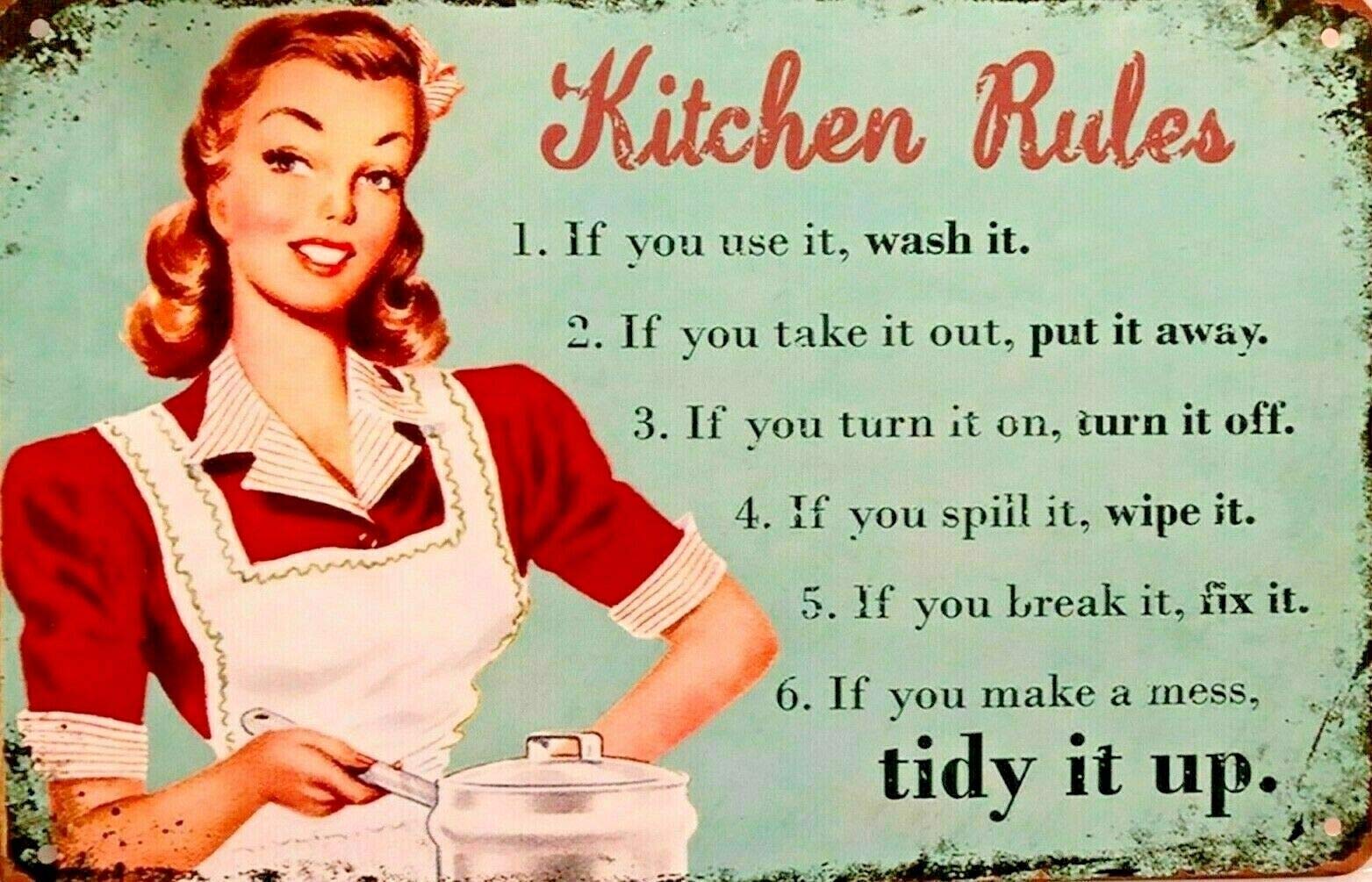 Kueprae A452 Kitchen Rules Rustic Metal Tin Sign Vintage Rustic Garage & Man Cave 8X12 Inch