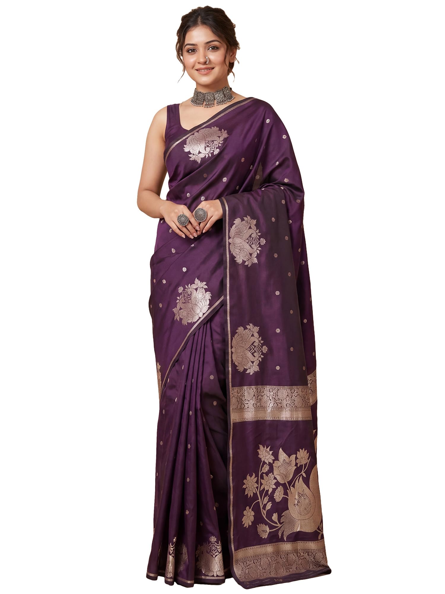 akhilam Women's Silk Blend Zari butta Saree With Unstitched Blouse Piece|Silk Saree Pure Silk|Banarasi Saree For Women|Kanjivaram Soft Silk Saree (UNATI2801_AC_Parent)-picture-29