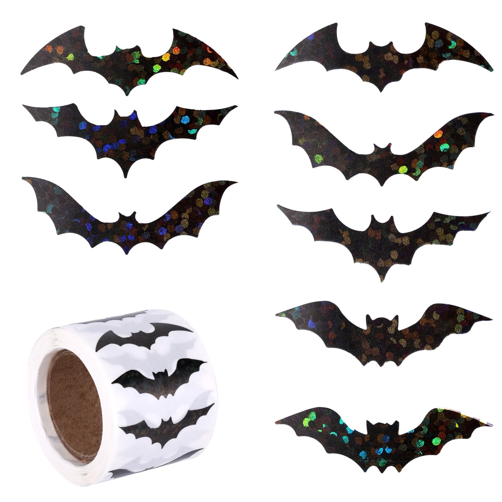 500pcs Halloween Bat Stickers, Black Bright Gold Paper Sticker Bat Decals Self-Adhesive Roll Stickers for Halloween Birthday Party Envelopes Sealing